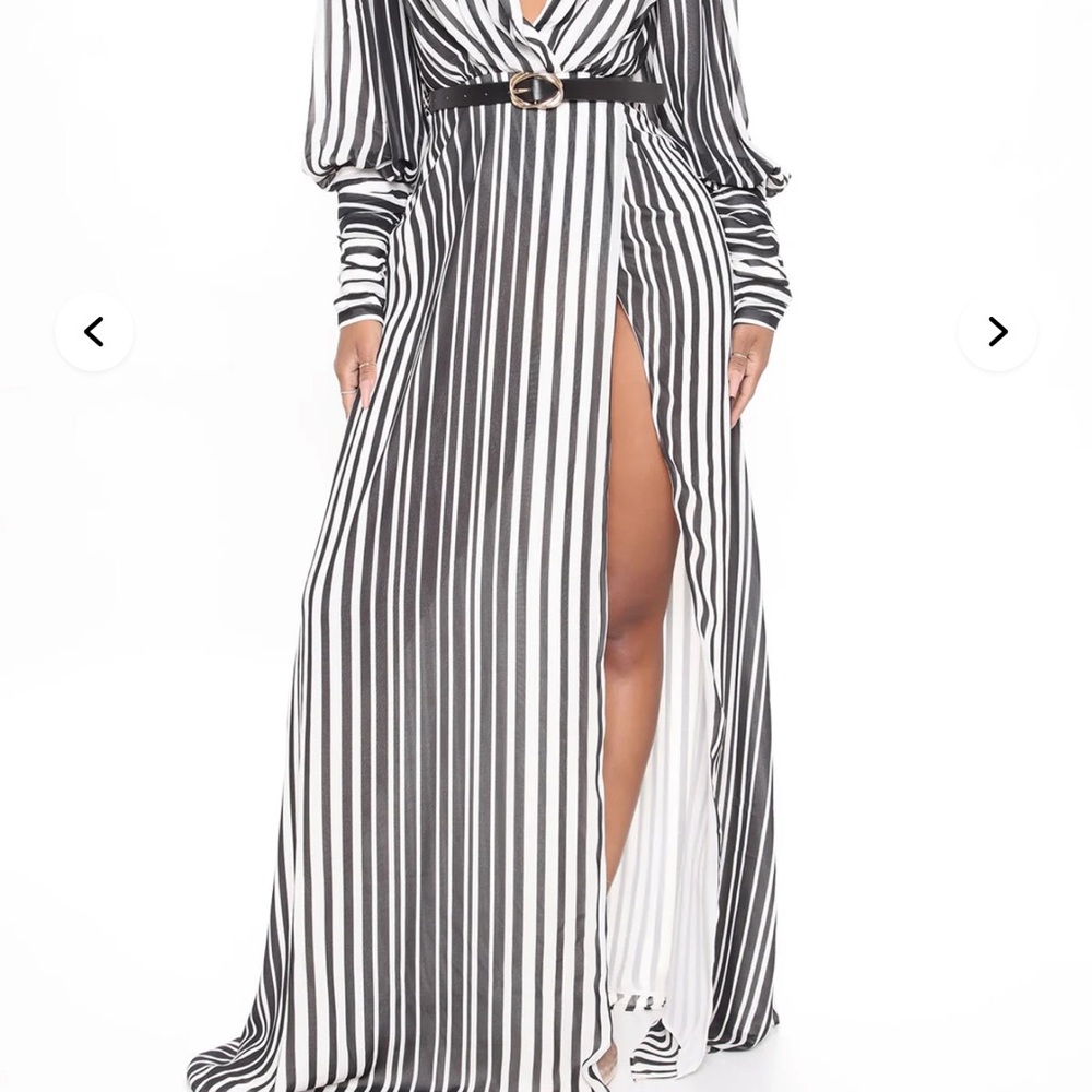Fashion Nova Black and White Striped Long Sleeve Dress